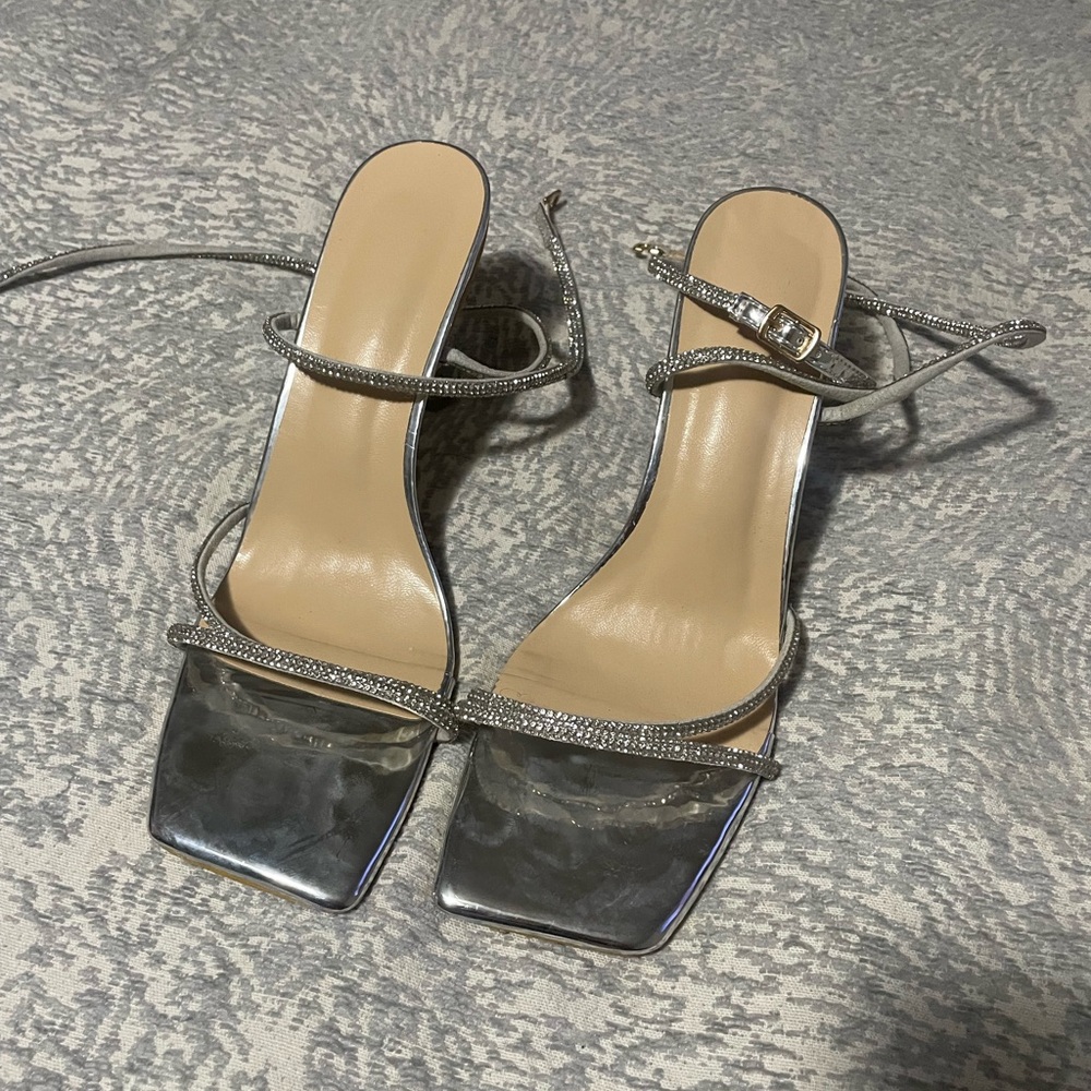 Elegant Silver Strappy Heels